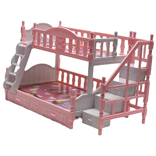 WESIEVYA Cama Artificial Double camastro Bed muñeco Adornos literas triples para Bebe Cama de Mini casa Buck Mini Juguetes Litera a Escala 1/12 Modelo de Cama en Miniatura el plastico Rosa