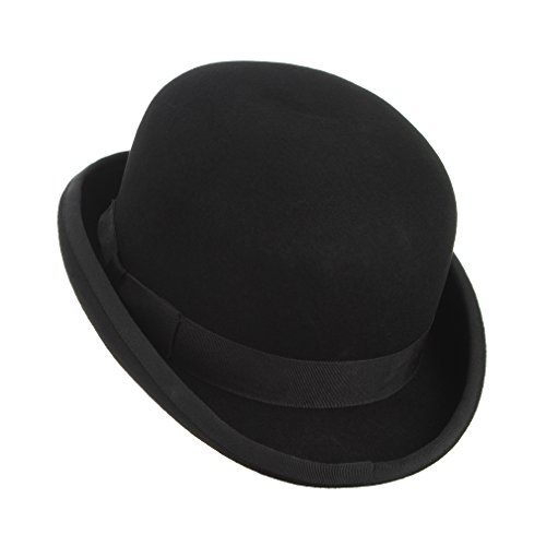 Image of GEMVIE Black Derby Hat 100% Wool Bowler Hat for Men Women Vintage Costume Hat