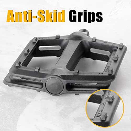 Cyclingdeal 1/2" Bike Bicycle Pedals - Non-Slip Flat Large Platform Ball Bearings 1/2" Thread Axle Solid Steel Spindle - Beach Cruiser Bmx Kids Bike Pedals With Anti-Skid Grips & Built-In Reflectors #TOP3