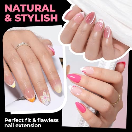 Image of UNA GELLA Almond Shape Nail Tips Short: 504pcs Half Cover Almond Gel Nails Tips Matte Clear Fake Nails Self-handle for Nail Extension DIY Nail Salon for Her, 12Sizes