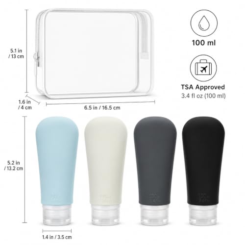 Image of INSFIT Travel Bottles for Toiletries, TSA Approved 3oz Travel Size Containers, BPA Free Leak Proof Squeezable Silicone Tubes for Shampoo Conditioner Lotion Body Wash with Labels
