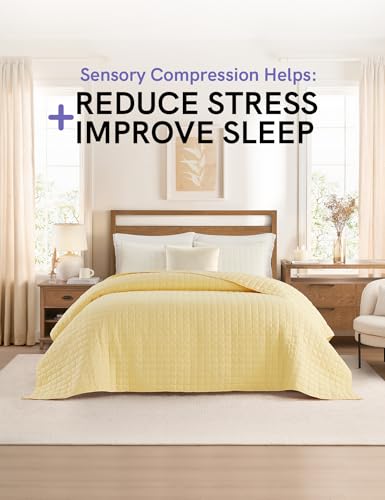 Image of YnM 25lbs Weighted Blanket for Adults, Heavy Bed Throw Blanket with Cooling Glass Beads for All Season Use, Ideal for ~240lbs (60x80 Inches, Queen, Pastel Yellow)