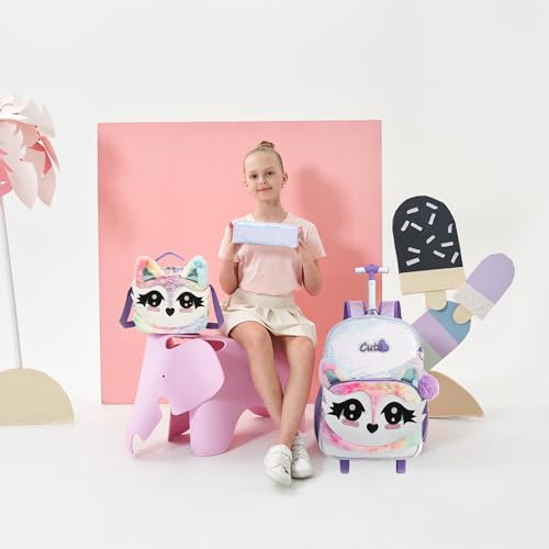 Meetbelify Rolling Backpack for Girls Backpacks with Wheels for Elementary School Students Kids 3 in 1 Travel Luggage Suitcase with Lunch Box Pencil Case for Girls Age 8-10 Cute Panda 6