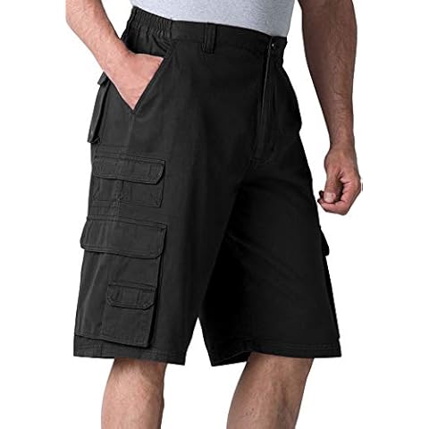 Boulder Creek by Kingsize Men's Big & Tall 12" Side-Elastic Stacked Cargo Pocket Shorts - Tall - 42, Black Cover