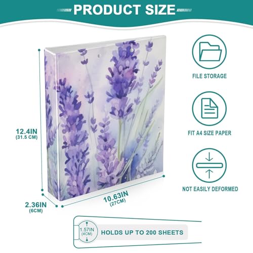 Image of Purple Lavender Flower 3 Ring Binder with 2 Interior Pockets 1.5 inch Binders 3 Ring Heavy Duty Fit 8.5 inch x 11 inch Letter Size for Office School, 2 Pack