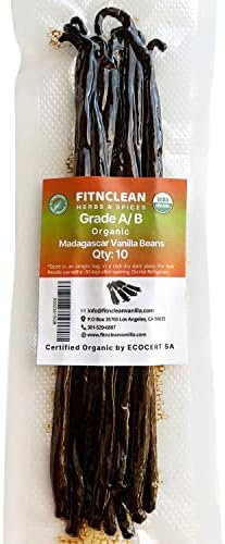Madagascar Vanilla Beans Grade A/B (10pk) for Extract and Everything Vanilla 5"-7" by FITNCLEAN VANILLA. Fresh NON-GMO Pods