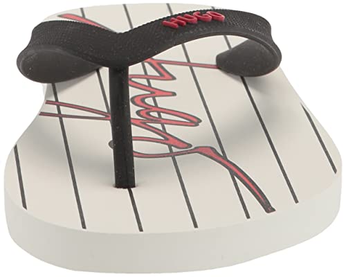 HUGO Mens Script Logo Stripe Print Flip-Flop, Bright Alabaster/Darkest Black, 6 US2