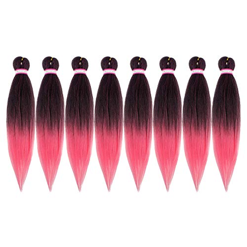 Pre-stretched Braiding Hair 8 Packs 20 Inch Professional Itch Free Low Temperature Synthetic Fiber Jumbo Crochet Braids Crochet Hair Braiding Hair Extension Twist Braid (1B/Pink#)