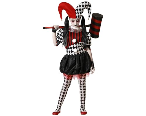 Atosa disfarce arlequim halloween vestido com gorro vermelho menina 7 a 9 anos