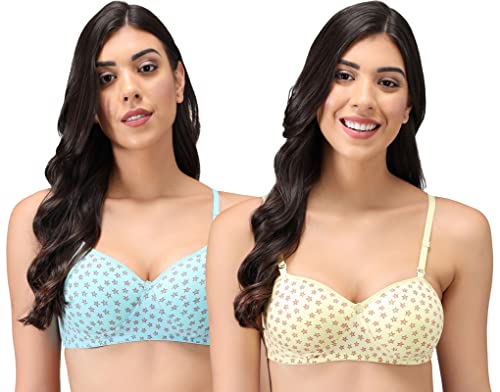 Image of Women's Cotton Lightly Padded Non-Wired T-Shirt Bra Pack of 2 (Reg HC-P2 Multicolor 30)