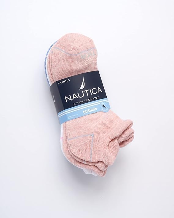 Image of Nautica Womens No Show Socks Moisture Wicking Low Cut Athletic Socks 6 Pack | Moisture Wicking Dri-Motion Fabric, Cushioned Key Areas, Banded Arch Support, No Show Low Cut, Shoe Size 4-10