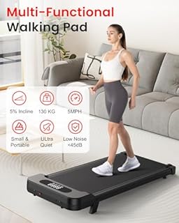 Dskeuzeew Walking Pad Treadmill with 7% Incline, 8KM/H Under Desk Portable Running Machine for Home Office, Compact Mini for Small Spaces, Installation-Free, Remote Control, LED Display