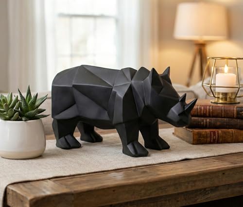 eSplanade Sculpture rhinocéros en résine | Objets décoratifs – Décoration d'intérieur | Noir – 25,4 cm de long