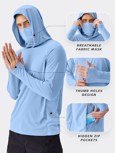 Image of PINSPARK Men's Sun Protection Hoodie with Mask UPF 50+ UV Long Sleeve Shirt Men Rash Guard Performance Fishing Hiking Shirt
