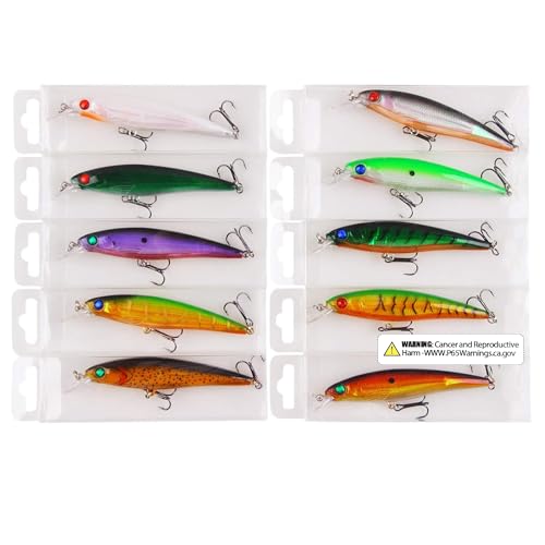 OROOTL Fishing Lures Saltwater, 10pcs Jerkbaits Hard Minnow Baits Artificial Topwater Bass Lures Floating Jerkbaits Kit for Saltwater Freshwater