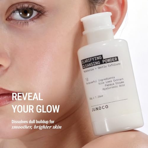 Image of JUNO & Co. JADE Clarifying Cleansing Powder, Refillable Enzyme Face Cleanser, Gentle Exfoliating Powder-to-Foam Cleanser with Rice & Papaya Enzymes, For Smooth Hydrated Skin, 35g