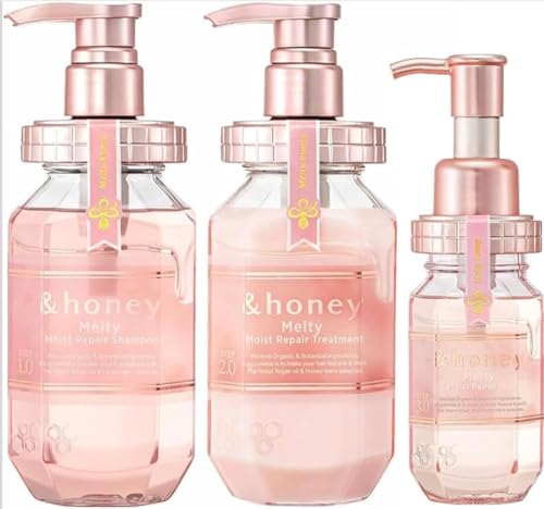 &honey Melty Moist Repair Shampoo and Treatment Set Pink Hair Care Products with Argan Oil Botanical Ingredients (Set of 3) (Made In Japan)