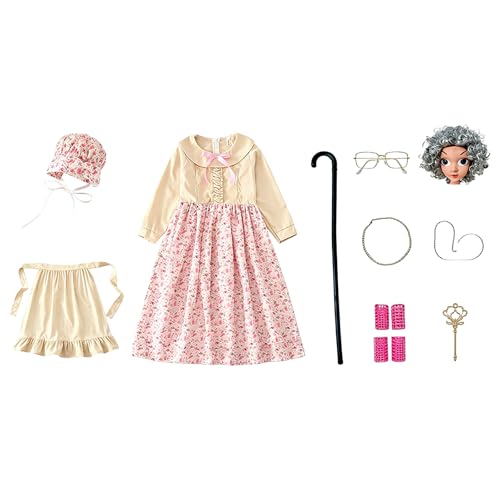 Costume de vieille femme pour fête d'Halloween et spectacles scolaires de petites filles