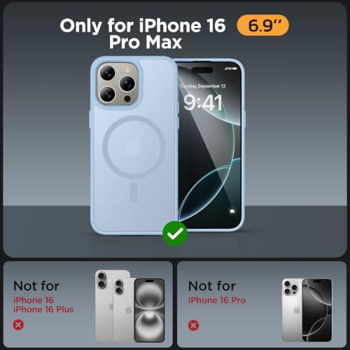 Image of Miracase Magnetic for iPhone 16 Pro Max Case, 6.9 inch, Slim, Light Blue | Compatible with MagSafe, Translucent Matte, Military-Grade Protection, Anti-Fingerprint, Shockproof Protective Phone Cover