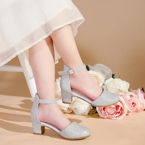 Image of LAURMOSA Girls Dress Shoes Closed Toe Pumps High Heels for Little Big Kid