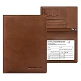 Genuine Leather Passport Holder Cover - Case RFID Blocking Real Leather Passport Wallet with Zipper