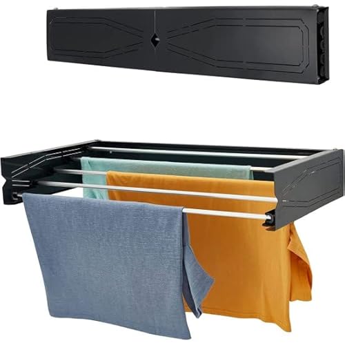 HomeArt Wall Mounted Clothes Drying Rack | 120cm Retractable Laundry Clothes Airer | Collapsible Folding Washing Line Clothes Dryer, Indoor & Outdoor Compact Patterned Design 30kg Capacity, Anthracite