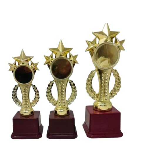 Trophy Master Top Three Star Combo 1st,2nd,3rd Trophies for Winners appreciations Events Awards for Teachers Students School College Offices(Golden - 11",9",8")-image-28