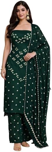 TAKSHVI Womens pure cotton rajasthani bandhani unstiched dress material salwar suit set with dupatta (blue)