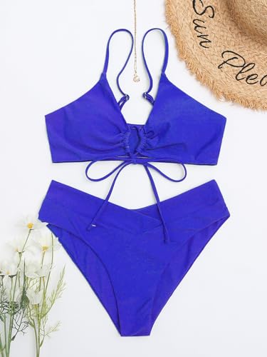 Image of Meetall Women's High Cut String Triangle Bikini Set Swimsuits Sexy Bathing Suits 2 Piece
