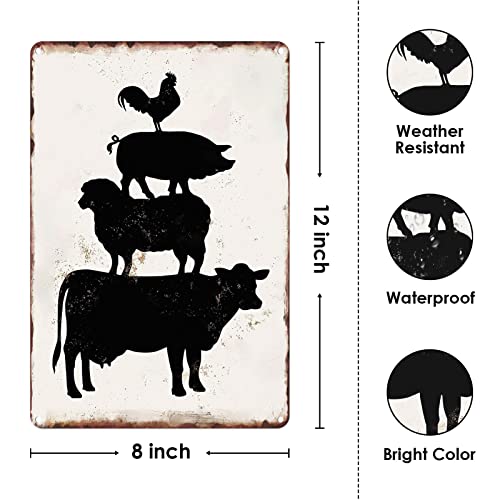 Metal Tin Sign Vintage New Farm Animals Stacked Cattle Sheep Pig Chicken Decoration For Farm, Home, Living Room, Garden, Bedroom, Office, Hotel, Cafe And Pub Wall Decor 12X8 Inches #TOP1