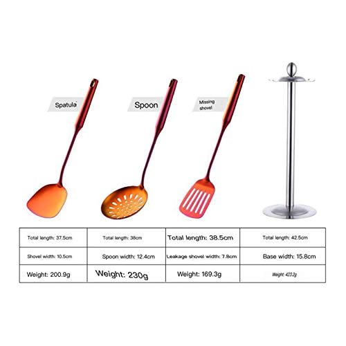 Juego de Utensilios de Cocina de Acero Inoxidable Cuchara para Sopa Dorada Pala ranurada Utensilios de Cocina Espátula Colador Cucharón para Servir Pasta，Colorful