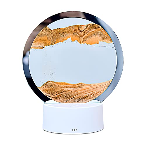 Peinture de Sable Qui coule, Image d'art de Sable en Mouvement Verre Rond 3D Paysage de Sable de la mer Profonde en Mouvement, décoration de la Maison Cadre de Sable Qui coule (Bleu, 7 pouces) Cover
