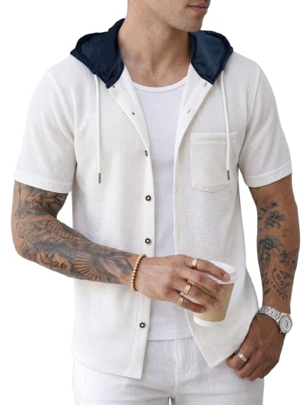 Image of Noble Monk Men's Half Sleeve Hooded Neck T-Shirt | Regular Fit Casual Summer Wear Hoodie Tee for Men