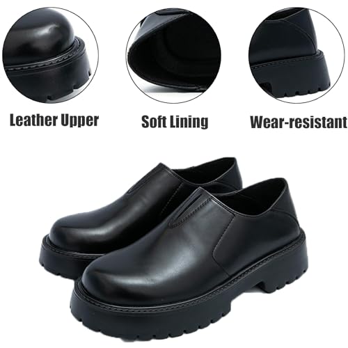 Men's Slip-On Leather Platform Loafers with Non-Slip Height-Enhancing Lug Soles, Classic Retro Round-Toed Wide-Toed Business Dress Shoes for Work Formal Casual4