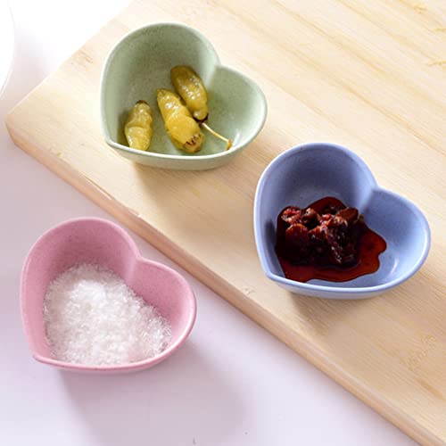 Cabilock 4Pcs Cute Heart Shape Sauce Dishs Sauce Dipping Bowls Wheat Straw Soy Sauce Dishes Mini Side Seasoning Dishs (Pink) #TOP2