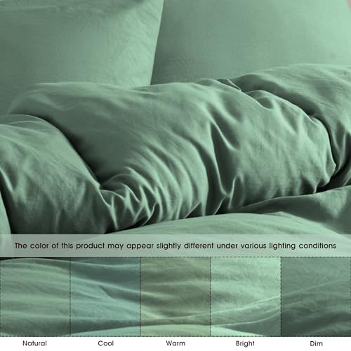 Image of Super Soft Queen Duvet Cover Set, 3 Piece Prewashed Microfiber Cotton-Like Bedding Set, Granite Green Duvet Cover 90x90 with Button Closure, 2 Pillow Shams for All Seasons,Comforter Not Included