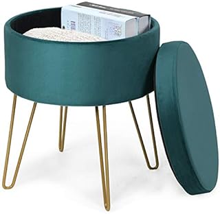 COSTWAY Velvet Round Footstool, Upholstered Dressing Table Stool with Metal Legs, Home Bedroom Living Room Storage Ottoman Pouffe (Dark Green)