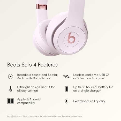 Image of Beats Solo 4 - Wireless On-Ear Bluetooth Headphones, Up to 50-Hour Battery Life, Ultra-Lightweight Comfort, Powerful and Balanced Sound, Apple & Android Compatible - Cloud Pink
