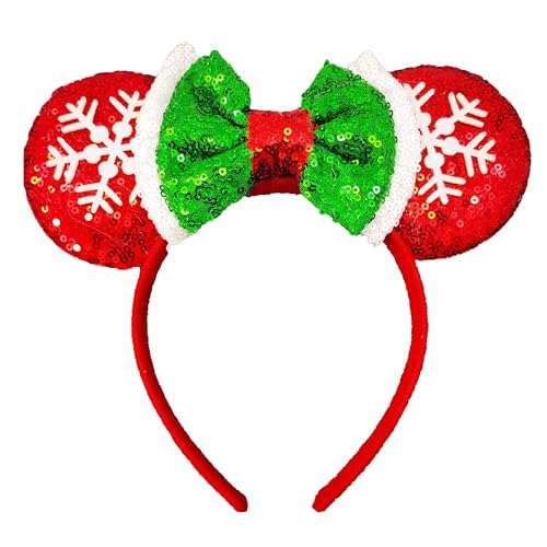 ASHONE Mouse Ears Headbands for Women Groups Mouse Ears Shiny Bows for Birthday Themed Events Accessories Party (Snow 1 Count (Pack of 1))