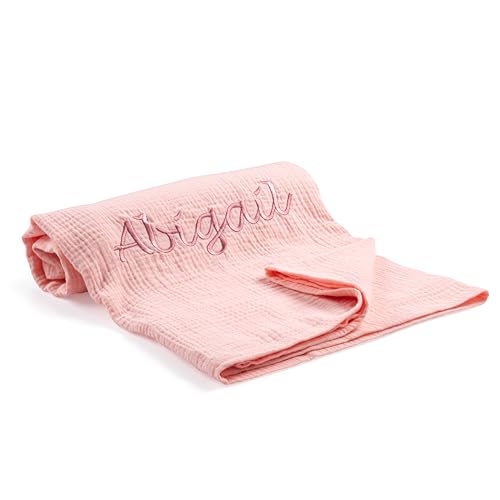 Berry Bebe Personalized Baby Swaddle Blanket, Custom Muslin Swaddle, All Year Round, Monogrammed Baby Blanket with Name (Pink)