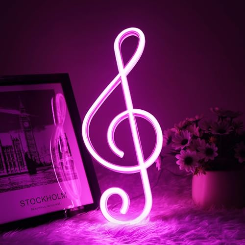 AOOTE Note de Musique au Néon, Enseigne au Néon avec Symbole Musical, Enseignes Lumineuses Néon, Néon LED Lampe Gaming, pour Décoration Murale, Mariage,...