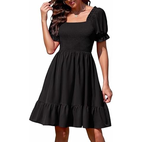 Actcat Women's Puff Sleeve Mini Dress Cover