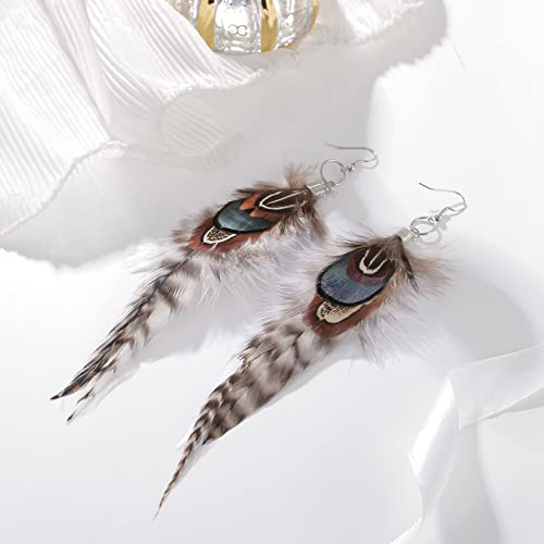Long Feather Earrings for Women, Boho Bohemian Earrings Multicolor Tassel Handmade Feather Earrings for Women Dangling3