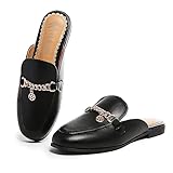 Picture of MACNMEUU Mules for Women Round Toe Flats Shoes Backless Slides Comfortable Slip on Loafers with Chain Black, Size 5
