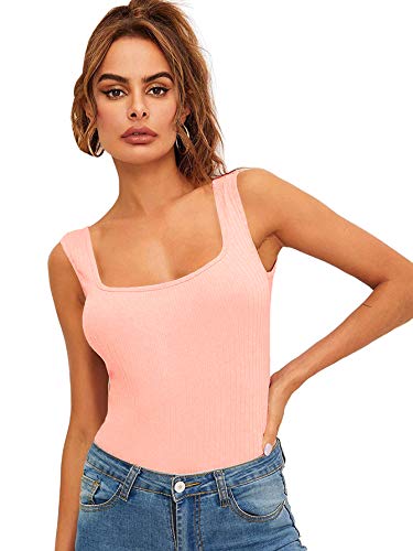 SheIn Women's Basic Scoop Neck Ribbed Knit Stretchable Vest Tank Top Baby Pink Small