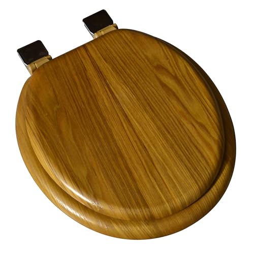 Bath Dcor 5Q1R1-17CH Natural Wood Toilet Seat with Decorative Finish includes Vari-Adjust Lok-Down RNC Hinge Round Light Oak with Chrome