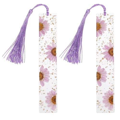 Marque-page fleurs séchées violettes en résine anti-corne pour livre