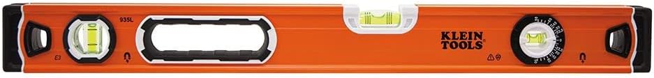Klein Tools 935L Level, 24-Inch Magnetic Bubble Level with Adjustable Vial and Top V-Groove, High Viz Orange