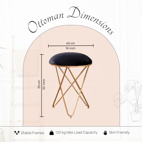 Image of nestroots Ottoman Stool for Living Room - Set of 2 Metallic Stools for Sitting, Bedroom Pouffes, Side Table | 22 Inch Height, Black Cross Design | Stylish & Durable Foot Rest Stool for Home