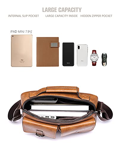 weixier Bolsa masculina Bolsas de mão masculinas de couro com bolsos duplos bolsas de ombro (marrom